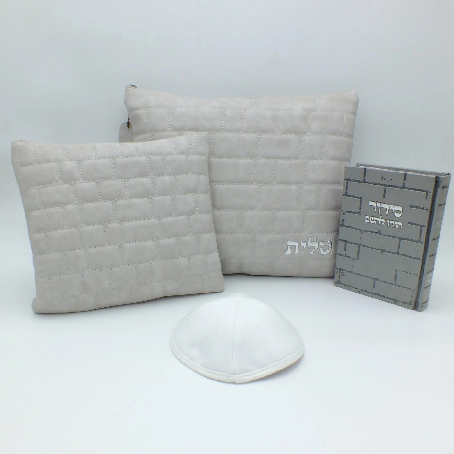מארז קדושה יוקרתי לגבר כותל צבע אבן עם סידור וכיפה