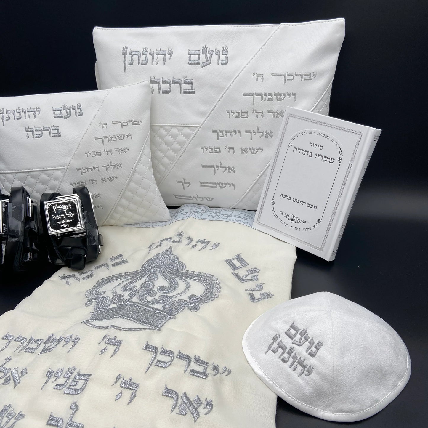 סט לבר מצווה ברכת כהנים לבן - תפילין בהמה דקה