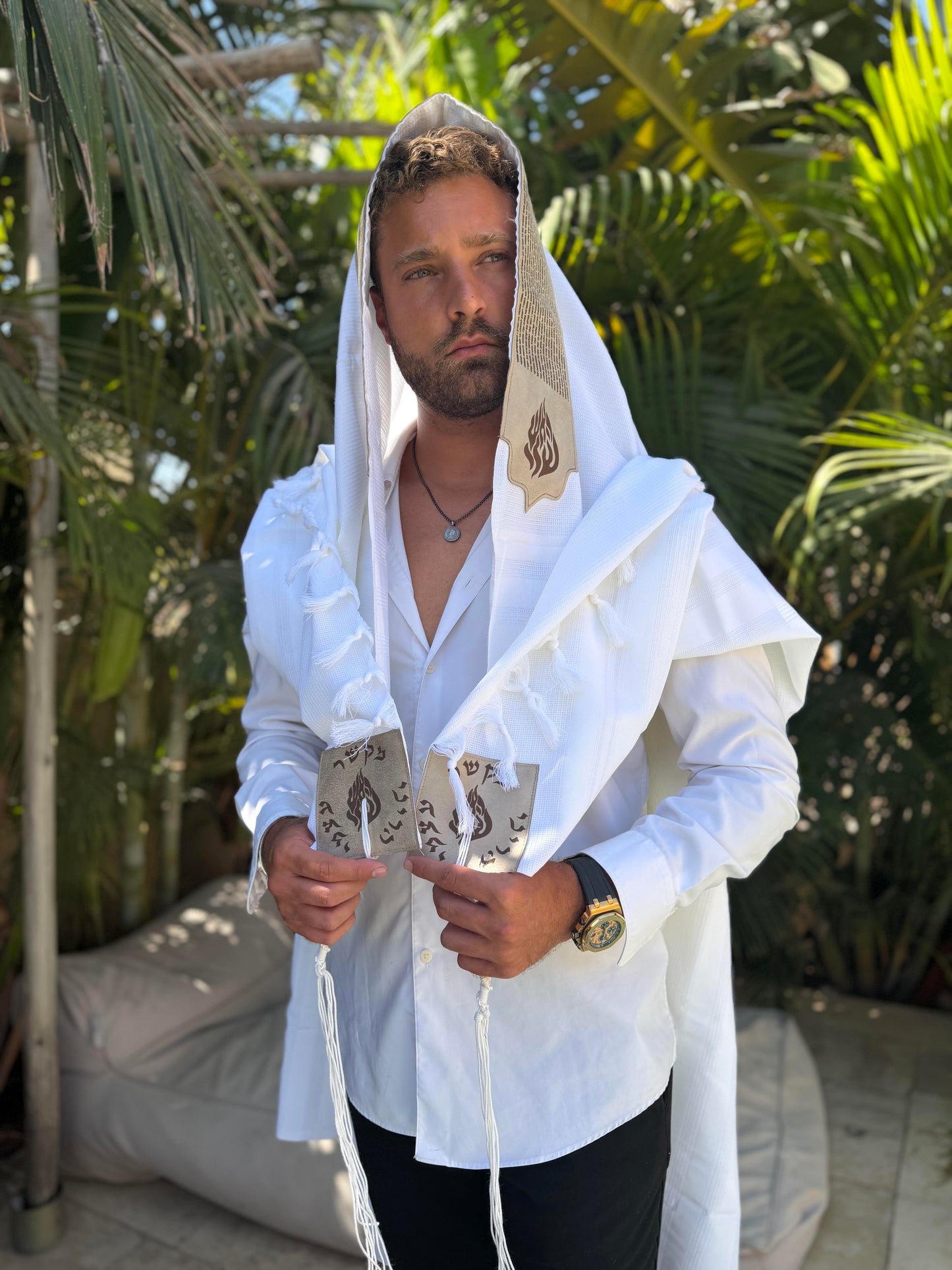 טלית צמר Premium | דגם תיקון הכללי אבן קטיפה בחיתוך לייזר