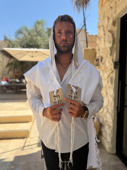 טלית צמר Premium | דגם ברכת כהנים אבן קטיפה בחיתוך לייזר