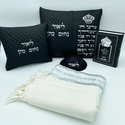 מארז לחתן ברכת כהנים כתר שחור עם טלית צמר סידור וכיפה