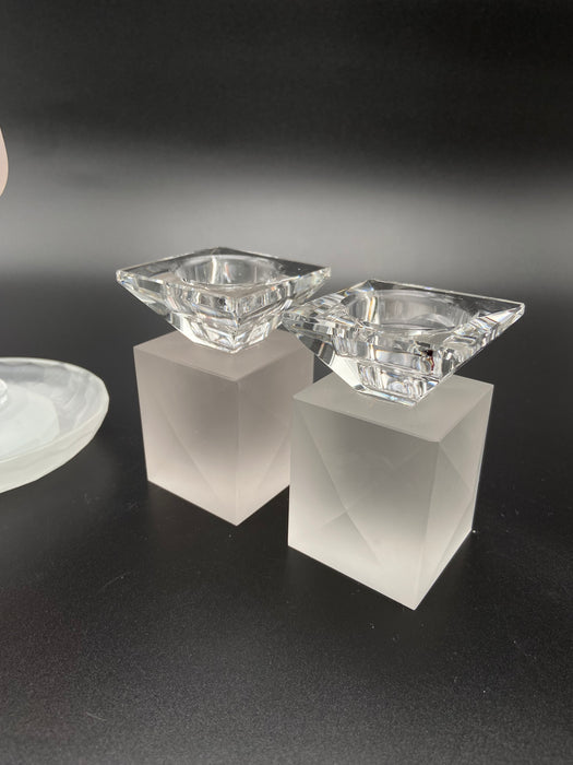 גביע קידוש + פמוטי קריסטל | זכוכית חלבית