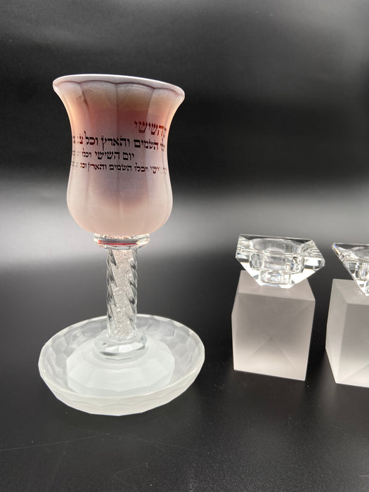 גביע קידוש + פמוטי קריסטל | זכוכית חלבית