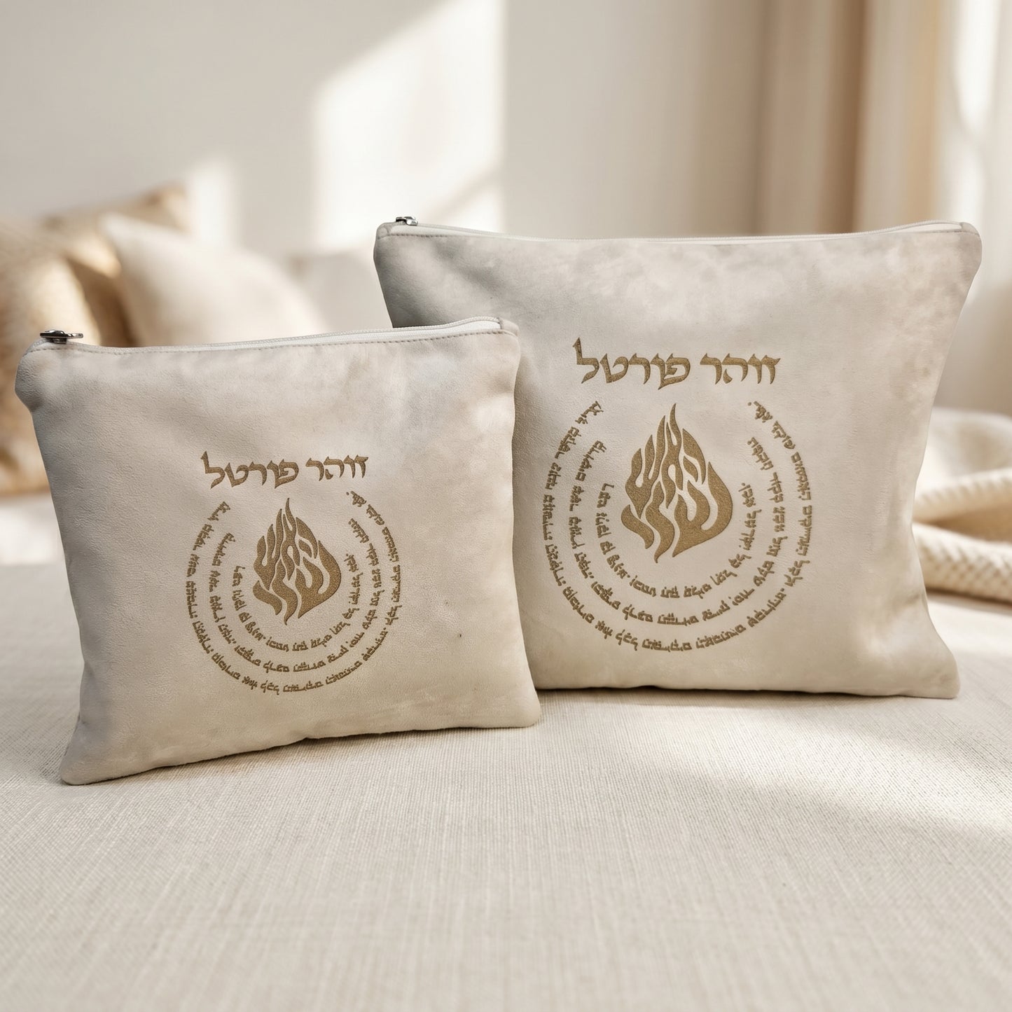 סט כיסויים לטלית ולתפילין יוקרתי בז | הריני מקשר