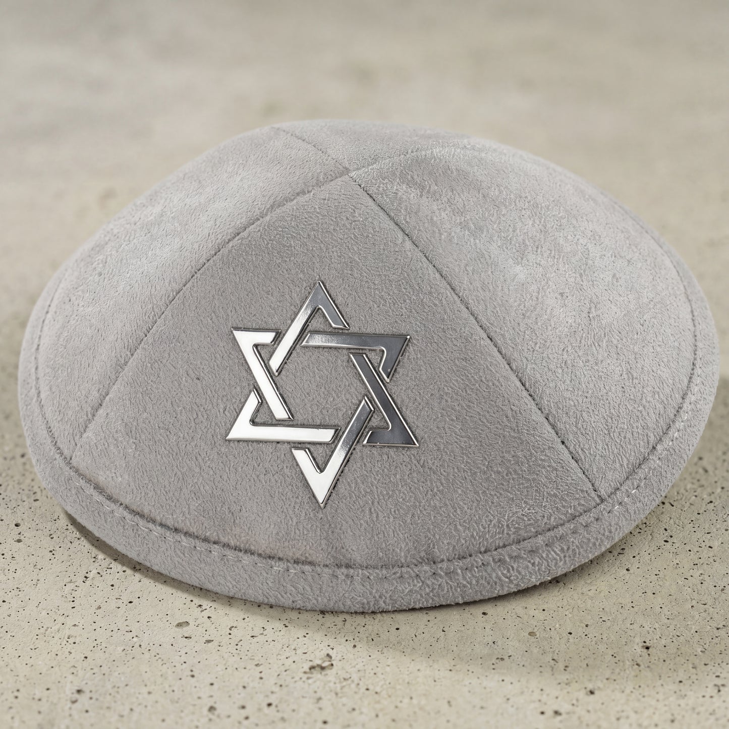 כיפה קטיפה מגן דוד | אפור בטון