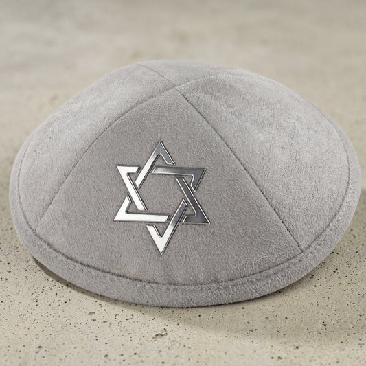 כיפה קטיפה מגן דוד | אפור בטון