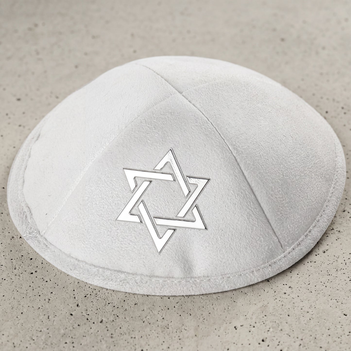 כיפה קטיפה מגן דוד | לבן כסף