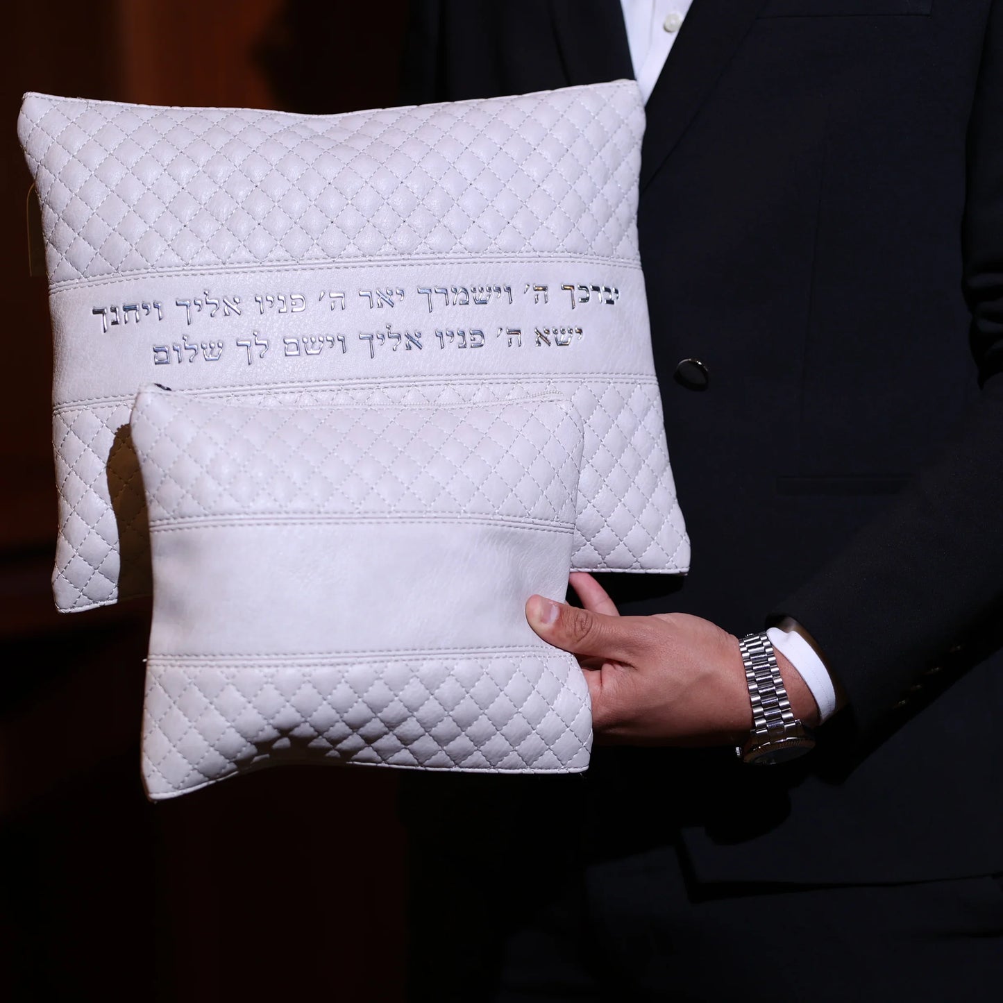 סט כיסויים לטלית ולתפילין יוקרתי ברכת כהנים צבע אבן