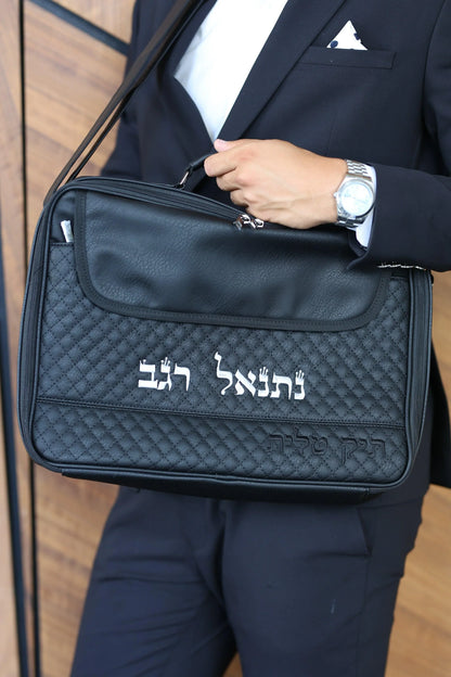 תיק טלית טרמי מעויינים שחור - rikmat.hamelech