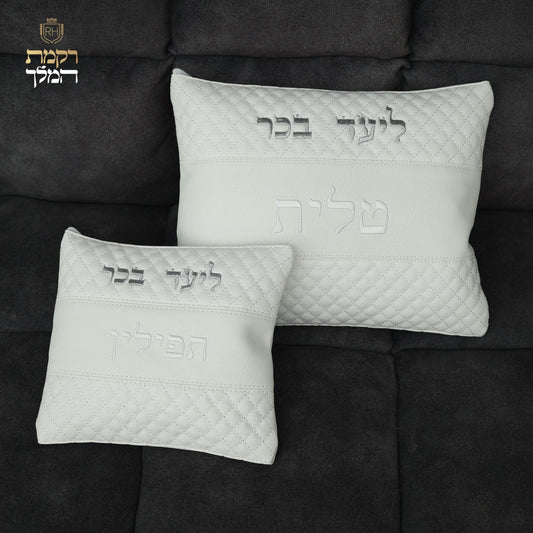 סט כיסויים טלית תפילין מעויינים לבן - rikmat.hamelech