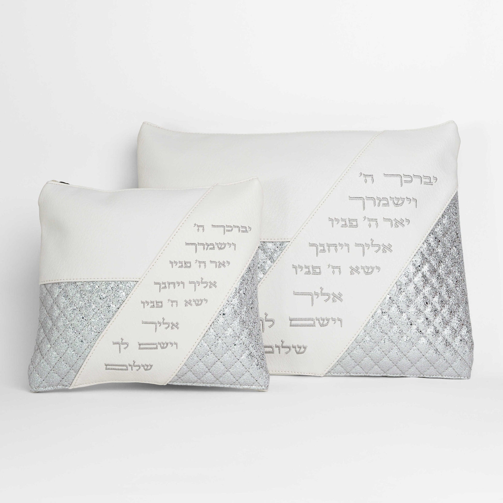 סט כיסויים טלית תפילין ברכת כהנים לבן כסף